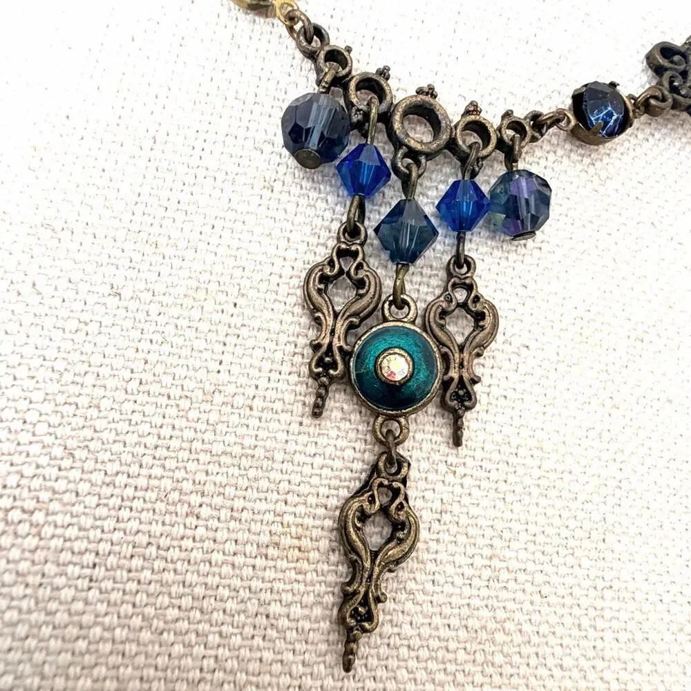 Gothic Blue Crystal Statement Necklace